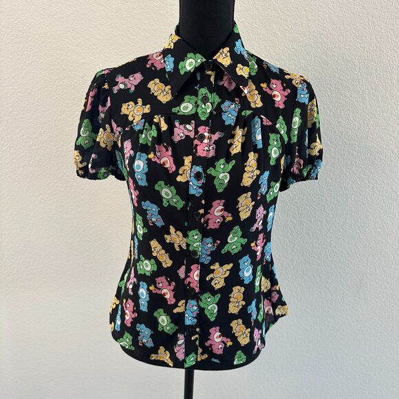 Care Bears Modern Button Collar Shirt Womens Size Small Black By Unique Vintage - Picture 2 of 11